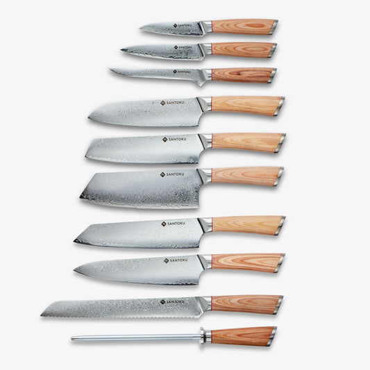 Haruta 10-Piece VG10 Japanese Damascus Steel Kitchen Knife Set with Wooden Handles & Scabbards
